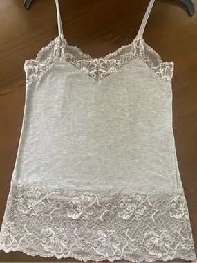 2/$15* White House Black Market Gray Camisole w/ lace hem, adjustable straps. S